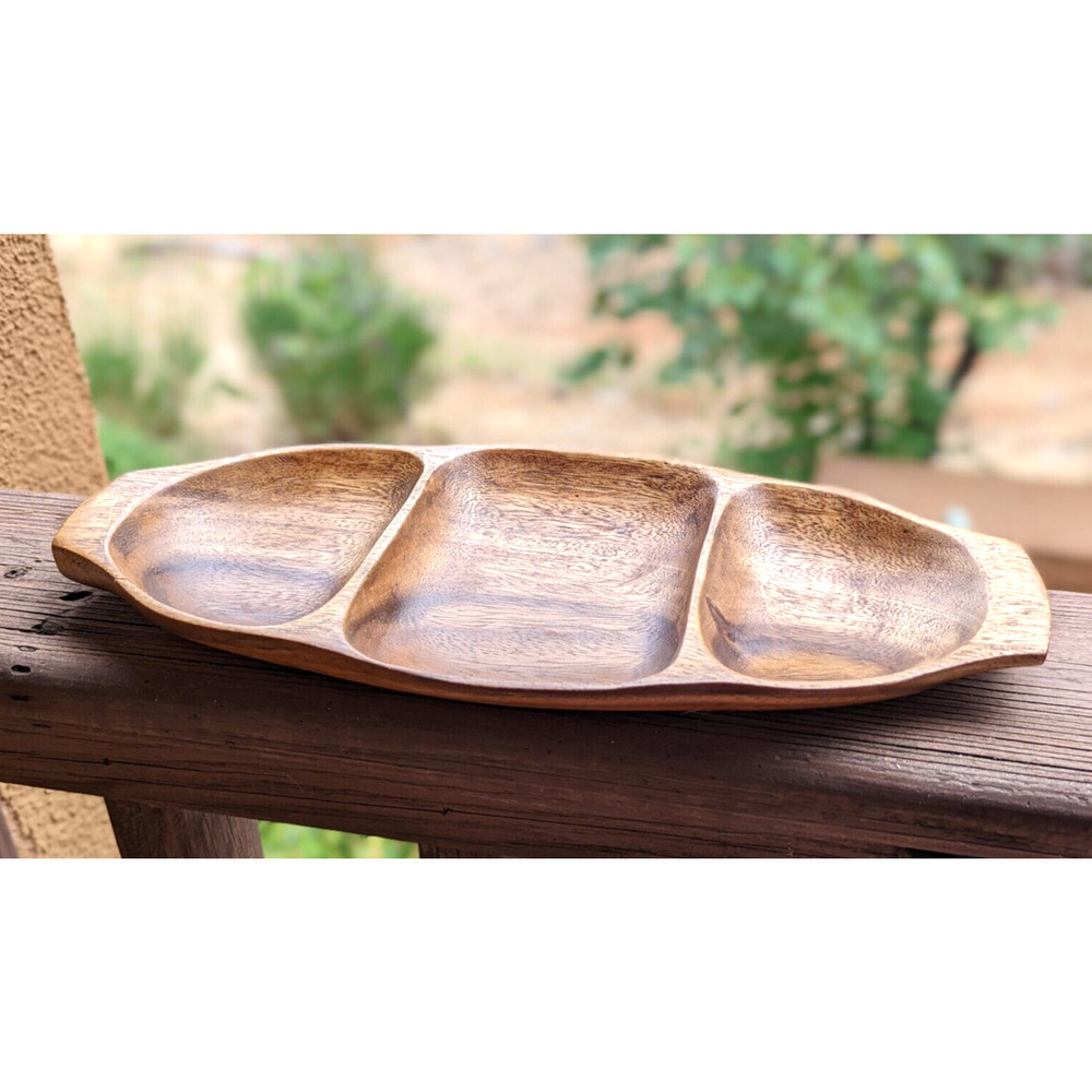 Leilani Monkey Pod Wood Tray Hand Crafted Three Parts Mid Century Philippines - Picture 6 of 12